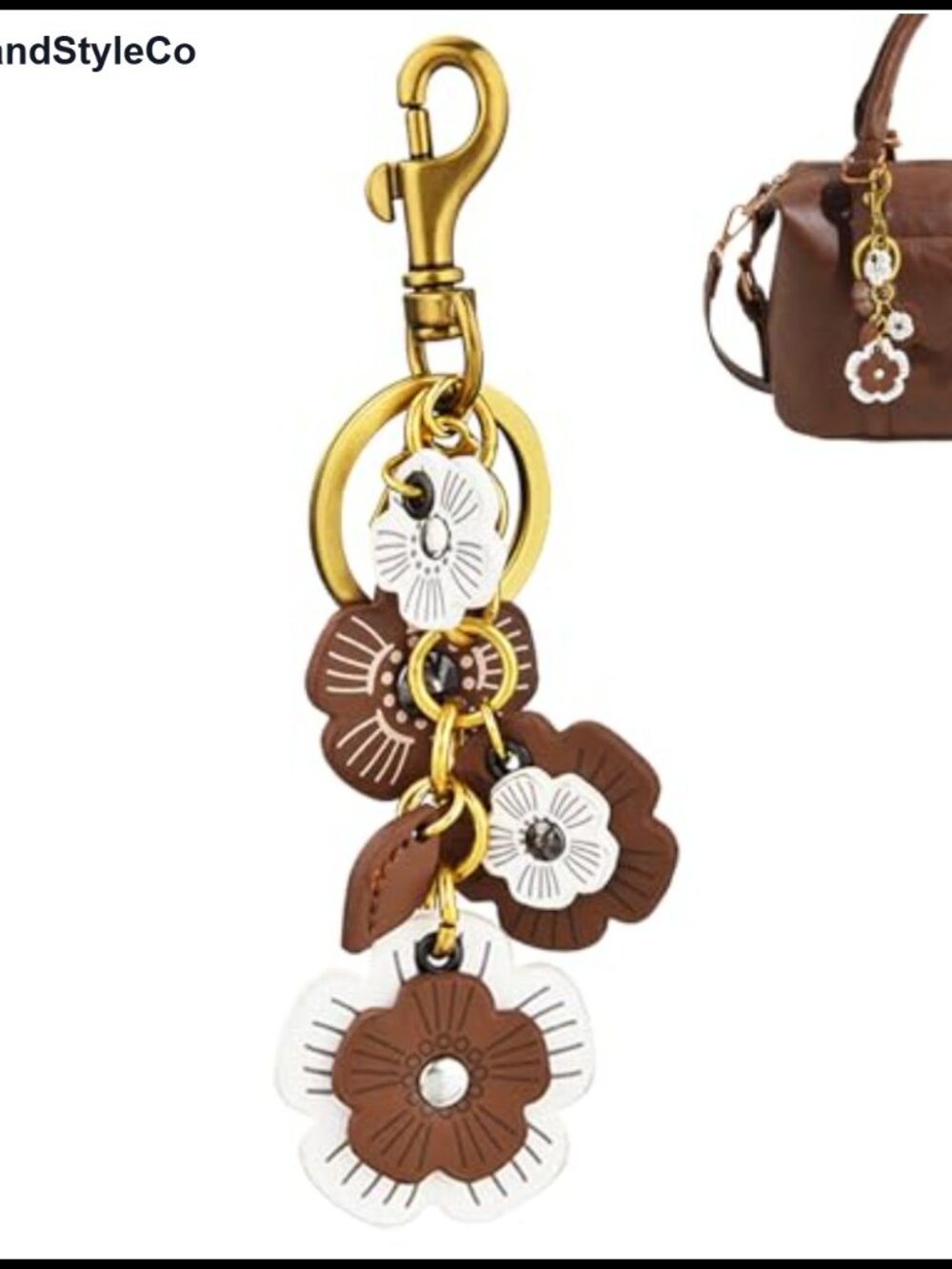 Leather Camellia Flower Bag Charm Keychain Vintage Handbag Wallet Decor